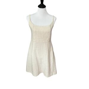 Old Navy Dress Women Med  Mini Strappy Beige Neutral Linen Blend A Line Comfy